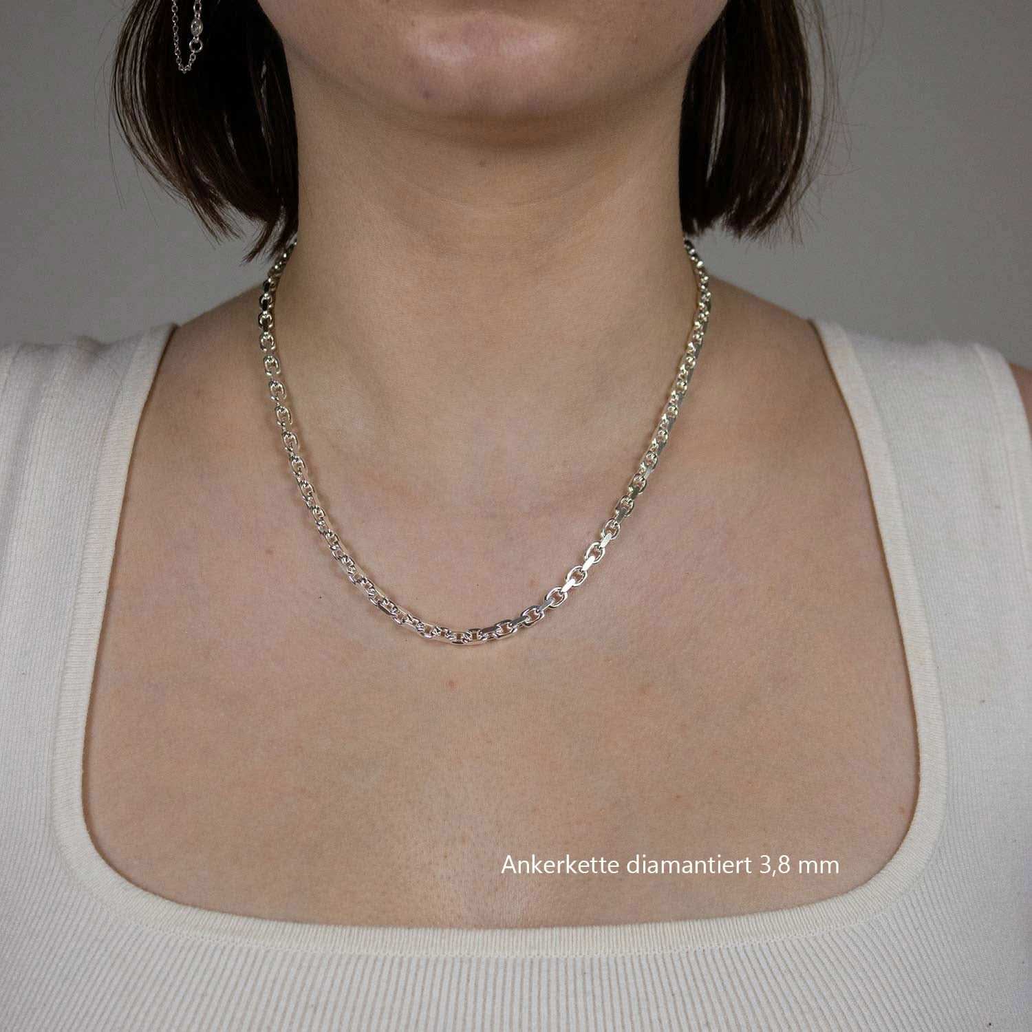 Silberkette Echt 925 Sterlingsilber Ankerkette diamantiert Silber Halskette - Damenkette und Herrenkette Made in Germany - Firma Holzenplotz - Silberketten - Goldketten.de