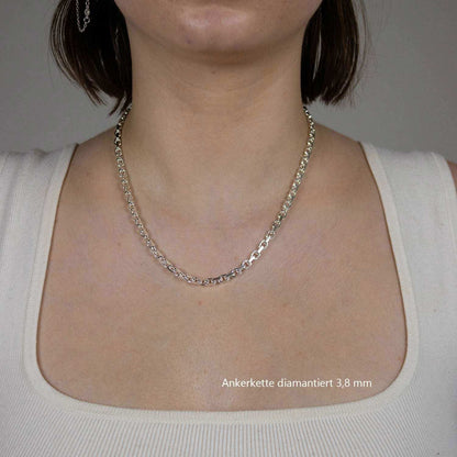Silberkette Echt 925 Sterlingsilber Ankerkette diamantiert Silber Halskette - Damenkette und Herrenkette Made in Germany - Firma Holzenplotz - Silberketten - Goldketten.de