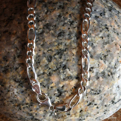 Silberkette Echt 925 Sterlingsilber Figarokette diamantiert Silber Halskette - Damenkette und Herrenkette Made in Germany