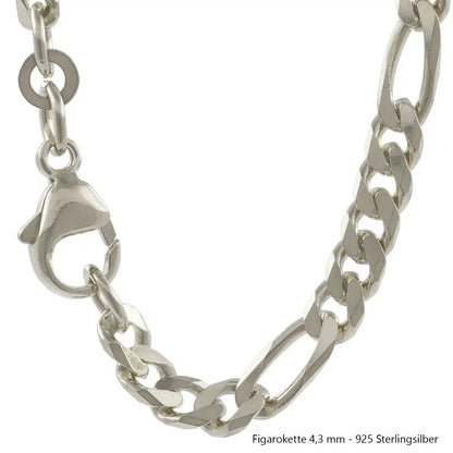 Silberkette Echt 925 Sterlingsilber Figarokette diamantiert Silber Halskette - Damenkette und Herrenkette Made in Germany
