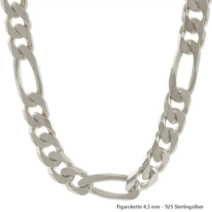 Silberkette Echt 925 Sterlingsilber Figarokette diamantiert Silber Halskette - Damenkette und Herrenkette Made in Germany