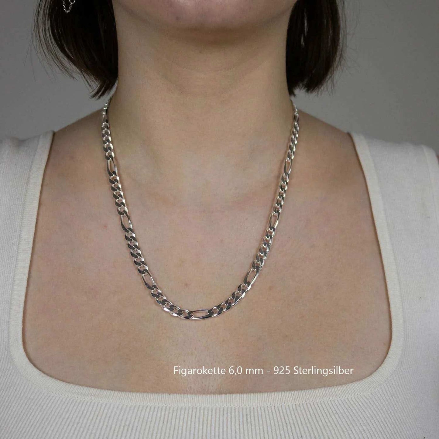 Silberkette Echt 925 Sterlingsilber Figarokette diamantiert Silber Halskette - Damenkette und Herrenkette Made in Germany