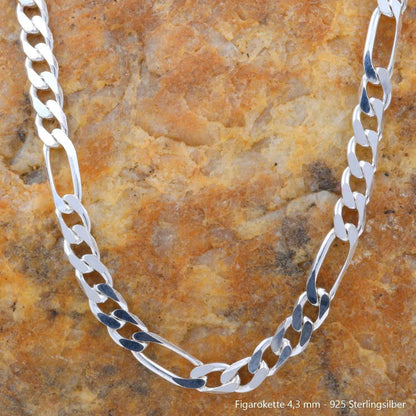 Silberkette Echt 925 Sterlingsilber Figarokette diamantiert Silber Halskette - Damenkette und Herrenkette Made in Germany