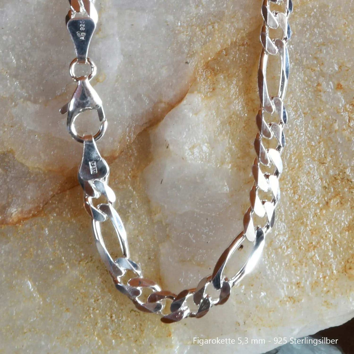 Silberkette Echt 925 Sterlingsilber Figarokette diamantiert Silber Halskette - Damenkette und Herrenkette Made in Germany