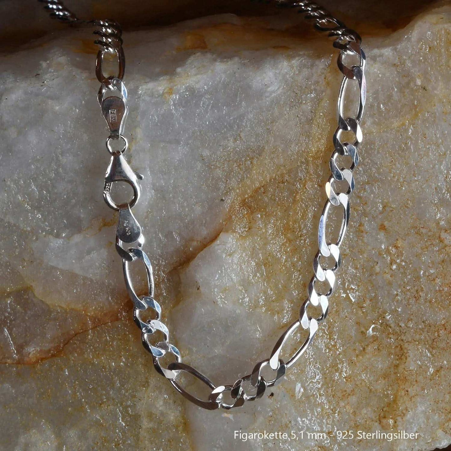 Silberkette Echt 925 Sterlingsilber Figarokette diamantiert Silber Halskette - Damenkette und Herrenkette Made in Germany