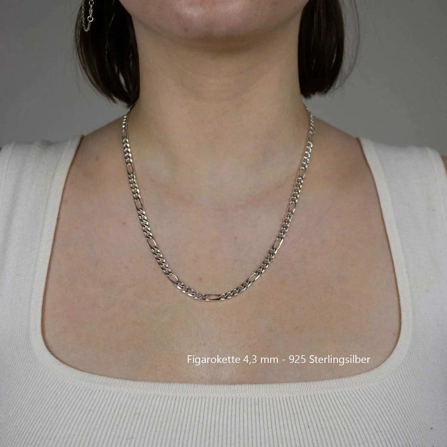 Silberkette Echt 925 Sterlingsilber Figarokette diamantiert Silber Halskette - Damenkette und Herrenkette Made in Germany
