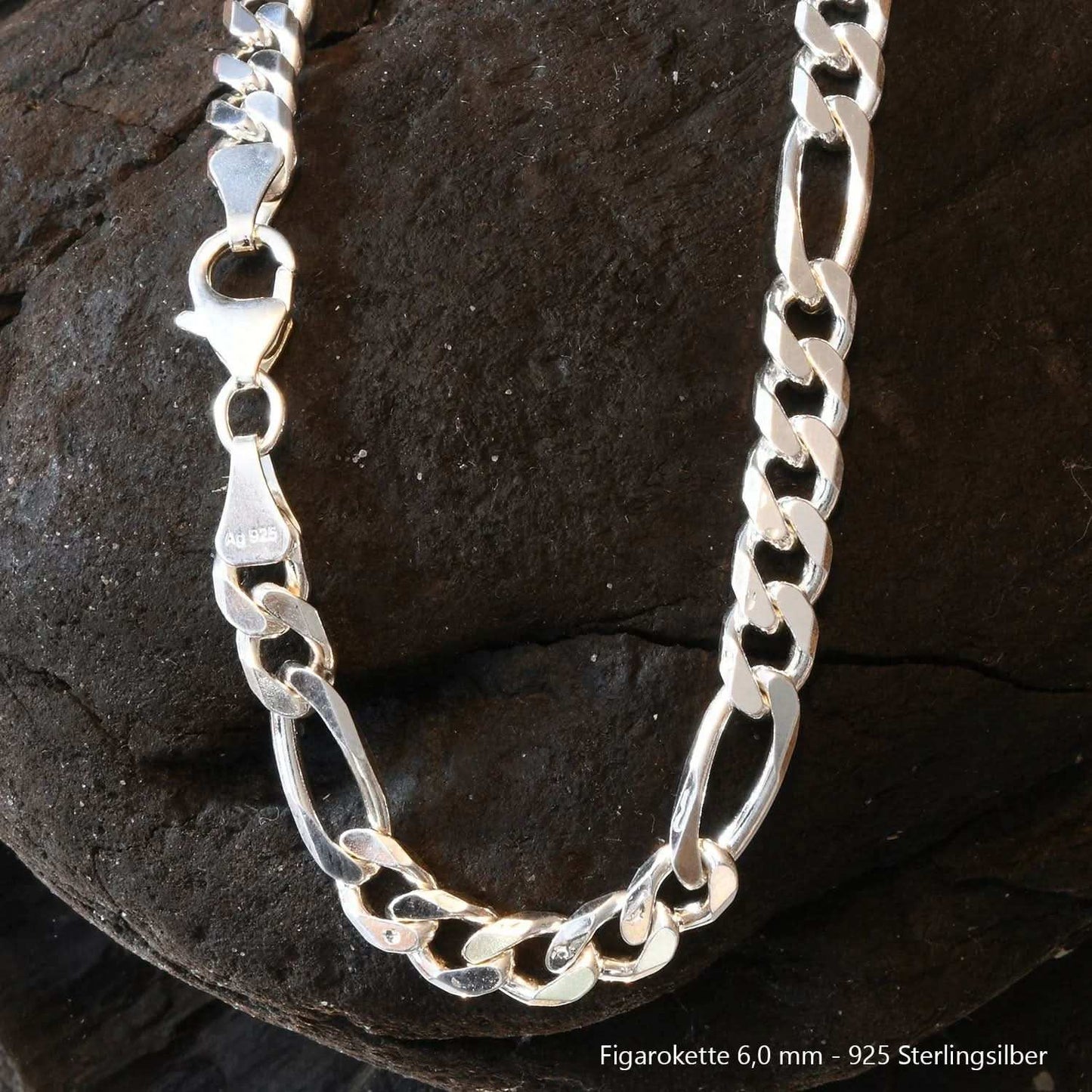 Silberkette Echt 925 Sterlingsilber Figarokette diamantiert Silber Halskette - Damenkette und Herrenkette Made in Germany
