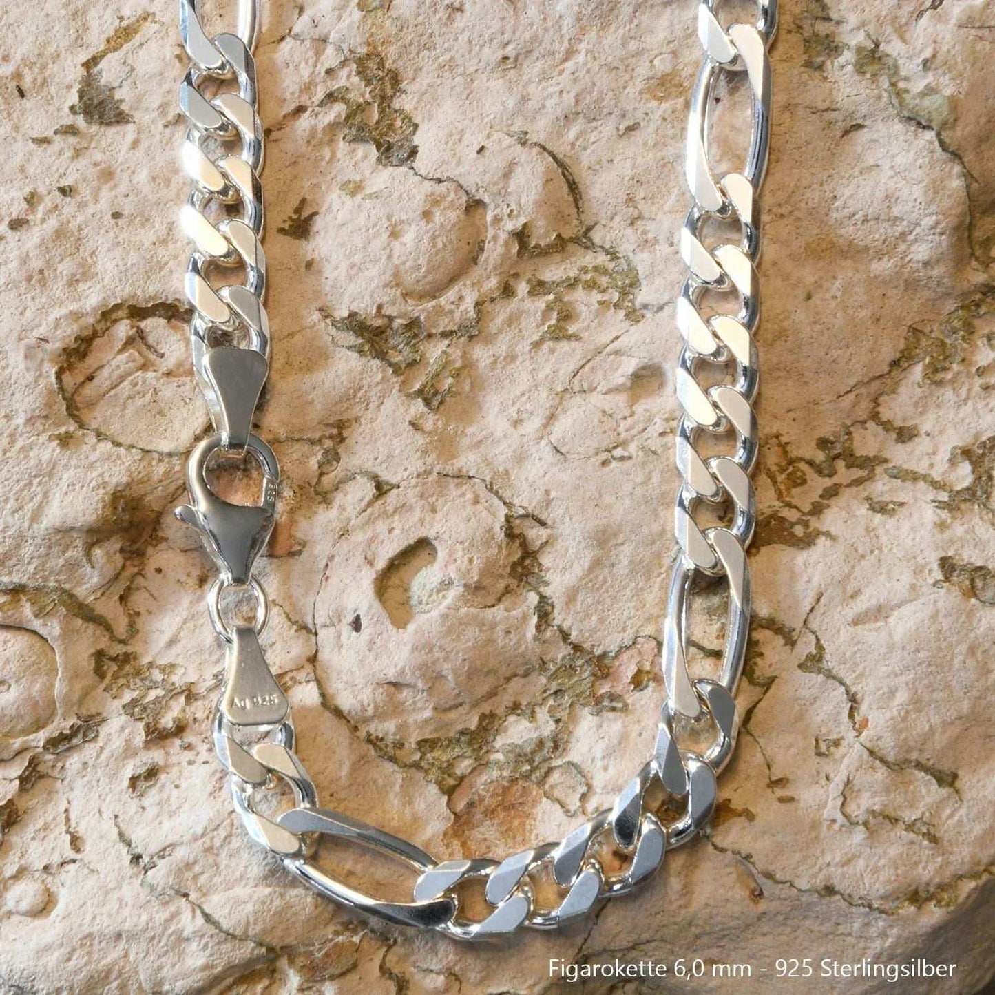 Silberkette Echt 925 Sterlingsilber Figarokette diamantiert Silber Halskette - Damenkette und Herrenkette Made in Germany