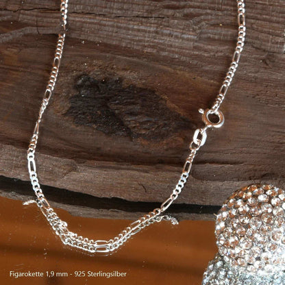 Silberkette Echt 925 Sterlingsilber Figarokette diamantiert Silber Halskette - Damenkette und Herrenkette Made in Germany