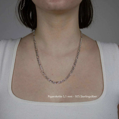 Silberkette Echt 925 Sterlingsilber Figarokette diamantiert Silber Halskette - Damenkette und Herrenkette Made in Germany