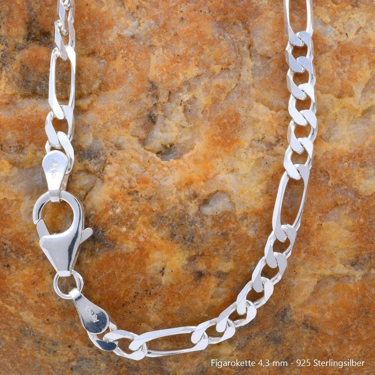 Silberkette Echt 925 Sterlingsilber Figarokette diamantiert Silber Halskette - Damenkette und Herrenkette Made in Germany