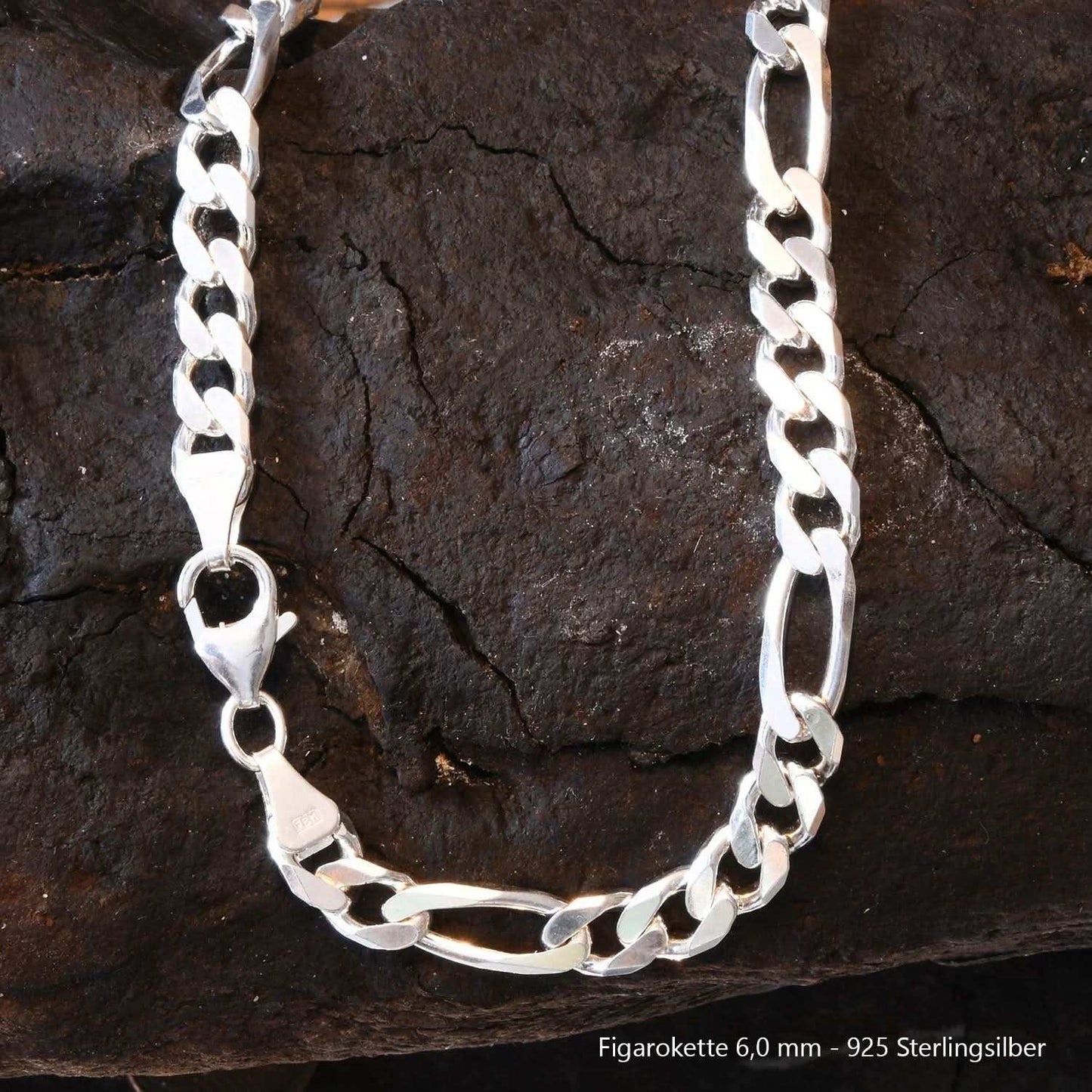 Silberkette Echt 925 Sterlingsilber Figarokette diamantiert Silber Halskette - Damenkette und Herrenkette Made in Germany
