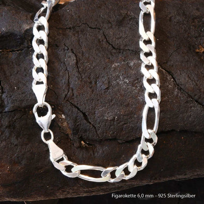 Silberkette Echt 925 Sterlingsilber Figarokette diamantiert Silber Halskette - Damenkette und Herrenkette Made in Germany