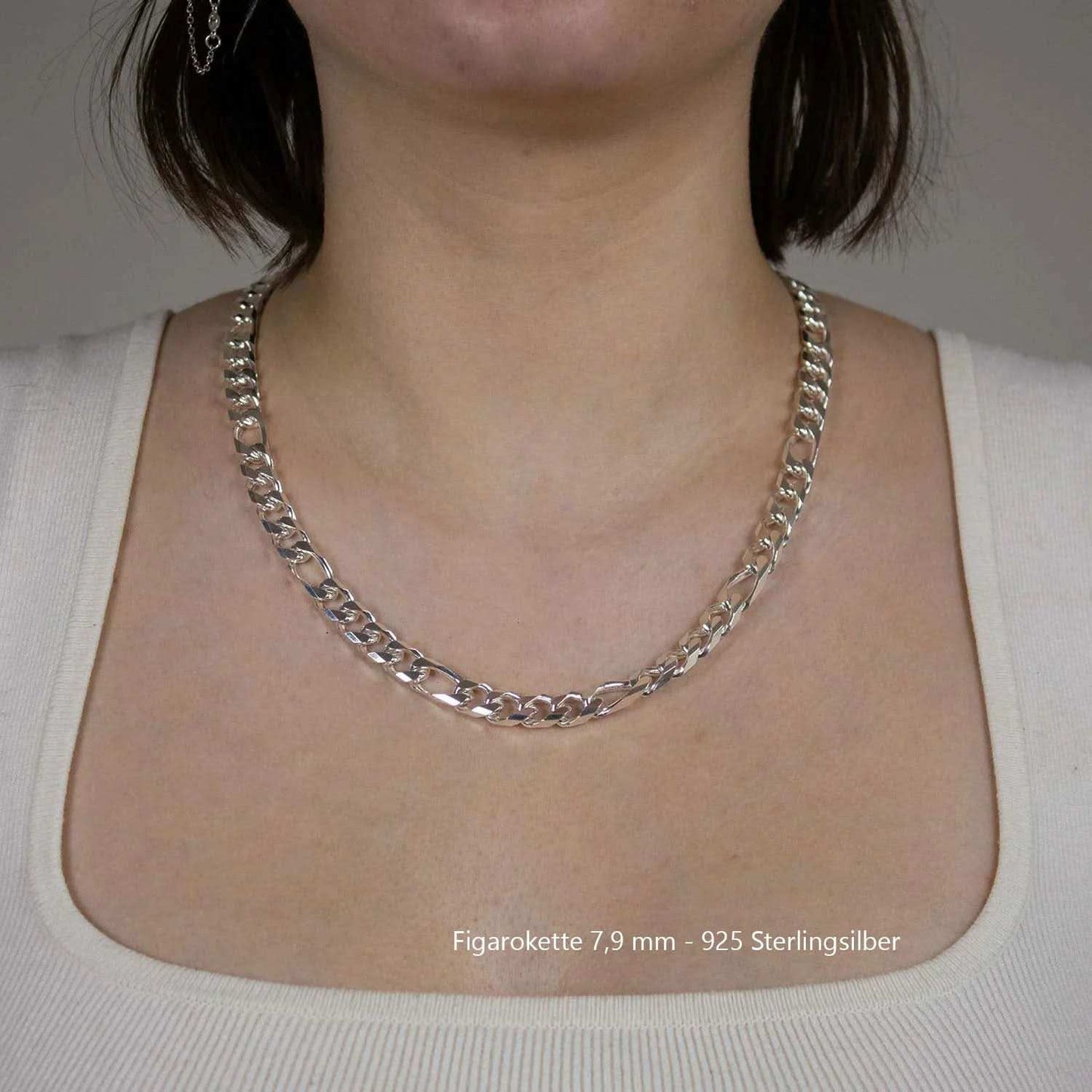 Silberkette Echt 925 Sterlingsilber Figarokette diamantiert Silber Halskette - Damenkette und Herrenkette Made in Germany