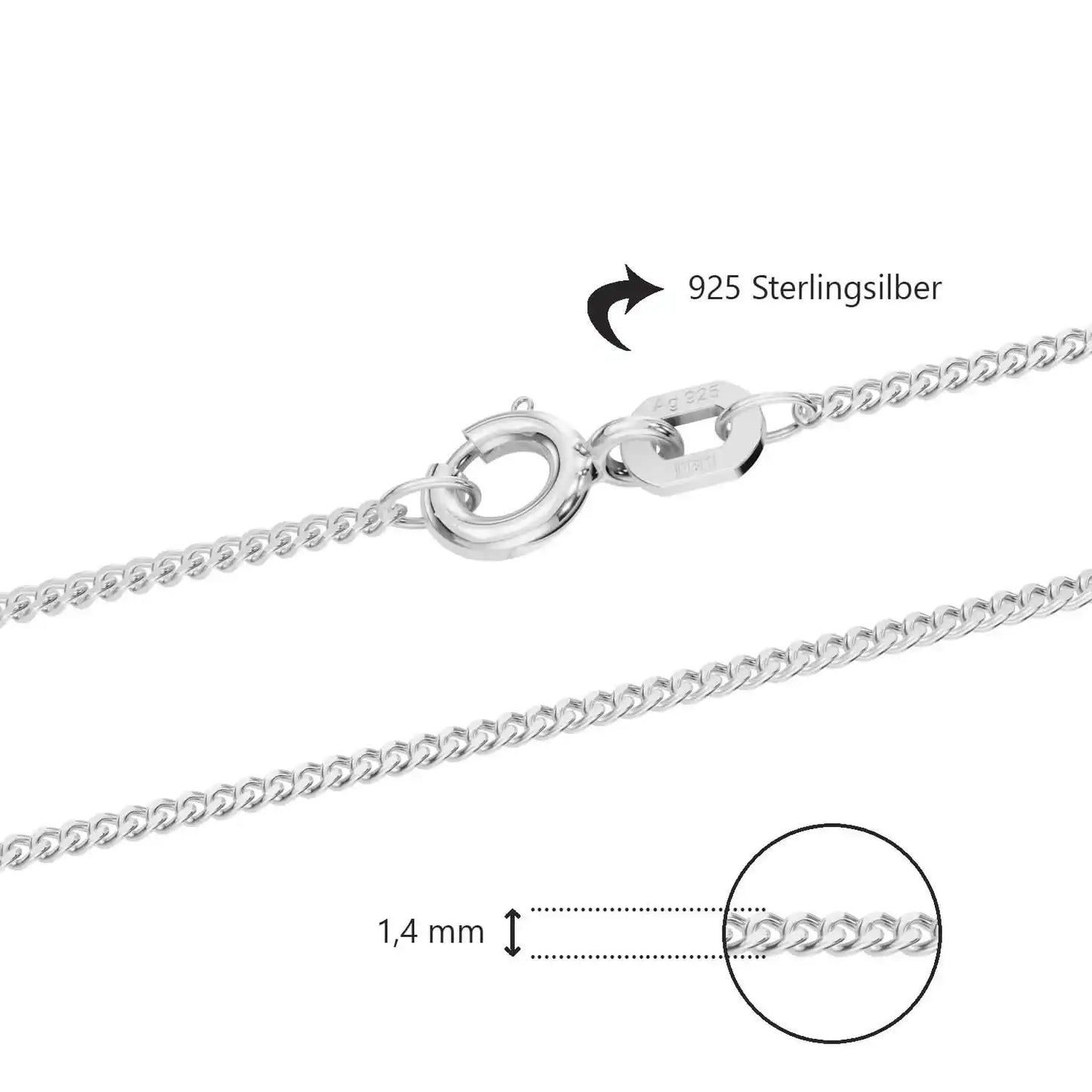 Silberkette Panzerkette Halskette Breite 1,4 mm echt massiv 925 Silber