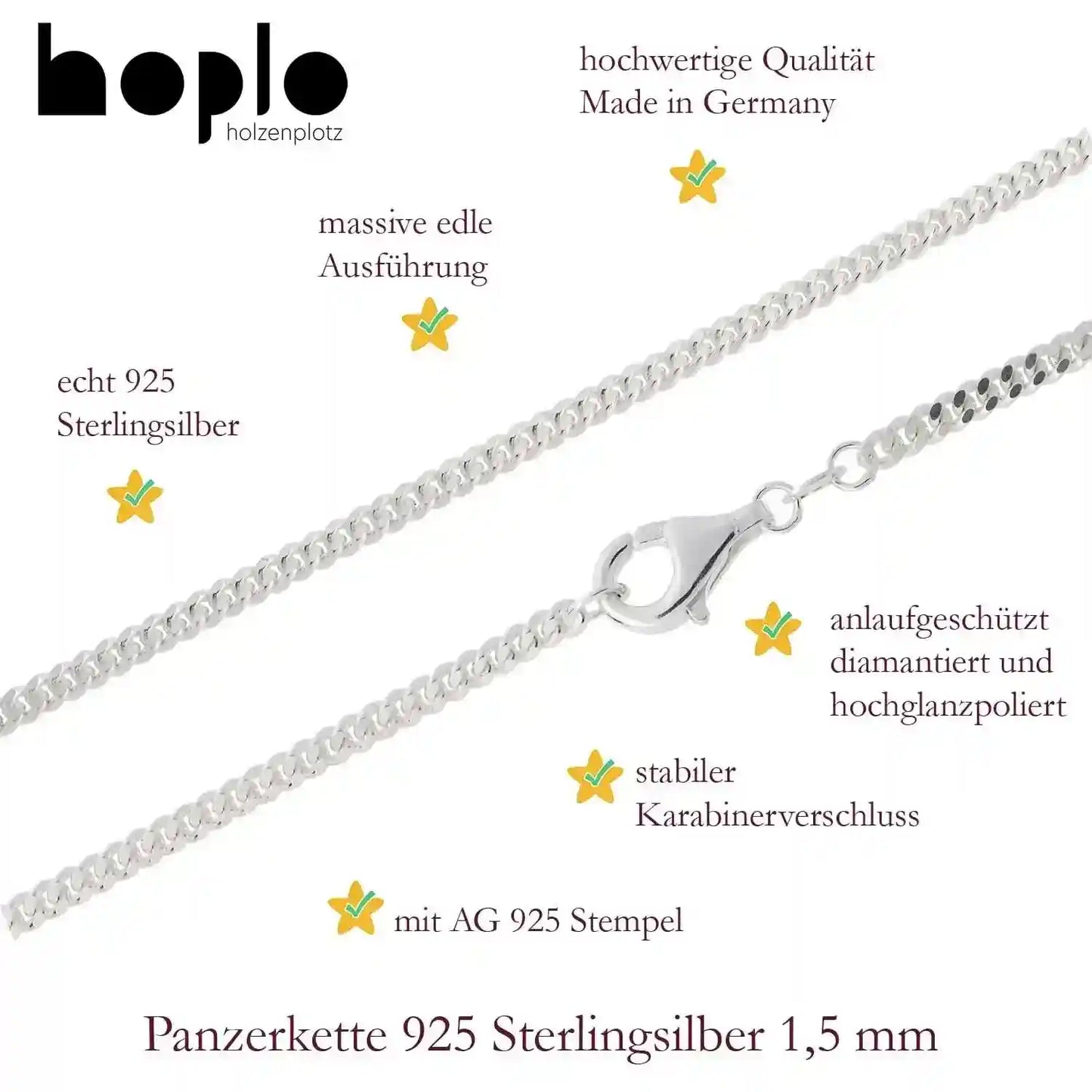 Silberkette Panzerkette Halskette Breite 1,5 mm echt massiv 925 Silber - Firma Holzenplotz - Silberketten-Goldketten.de 
