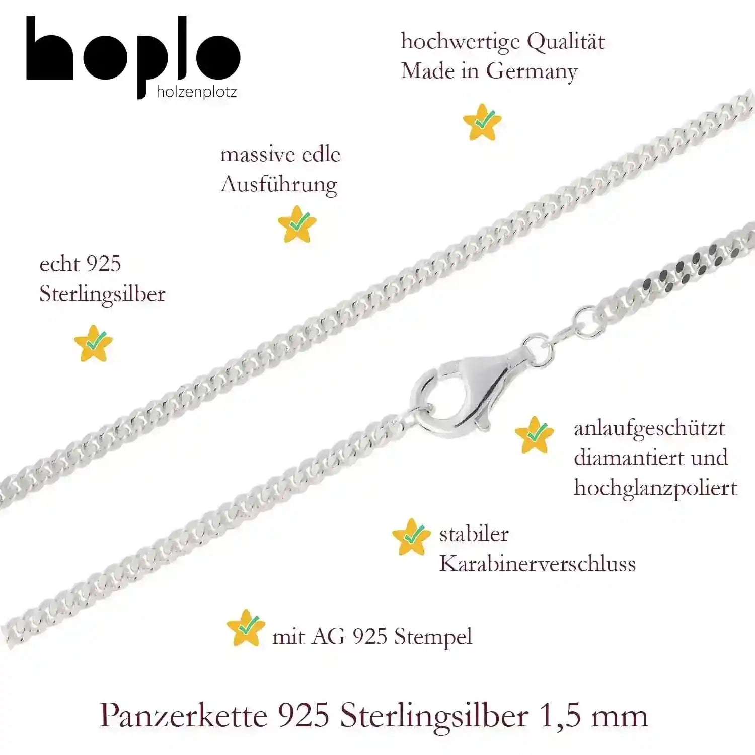Silberkette Panzerkette Halskette Breite 1,5 mm echt massiv 925 Silber - Firma Holzenplotz - Silberketten-Goldketten.de 