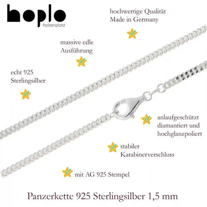 Silberkette Panzerkette Halskette Breite 1,5 mm echt massiv 925 Silber - Firma Holzenplotz - Silberketten-Goldketten.de 