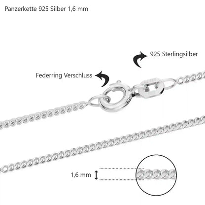Silberkette Panzerkette Halskette Breite 1,6 mm echt massiv 925 Silber - Firma Holzenplotz - Silberketten-Goldketten.de 