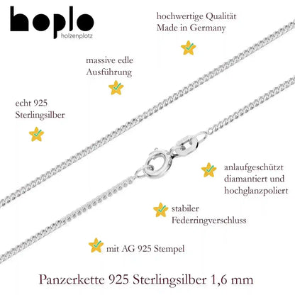Silberkette Panzerkette Halskette Breite 1,6 mm echt massiv 925 Silber - Firma Holzenplotz - Silberketten-Goldketten.de 