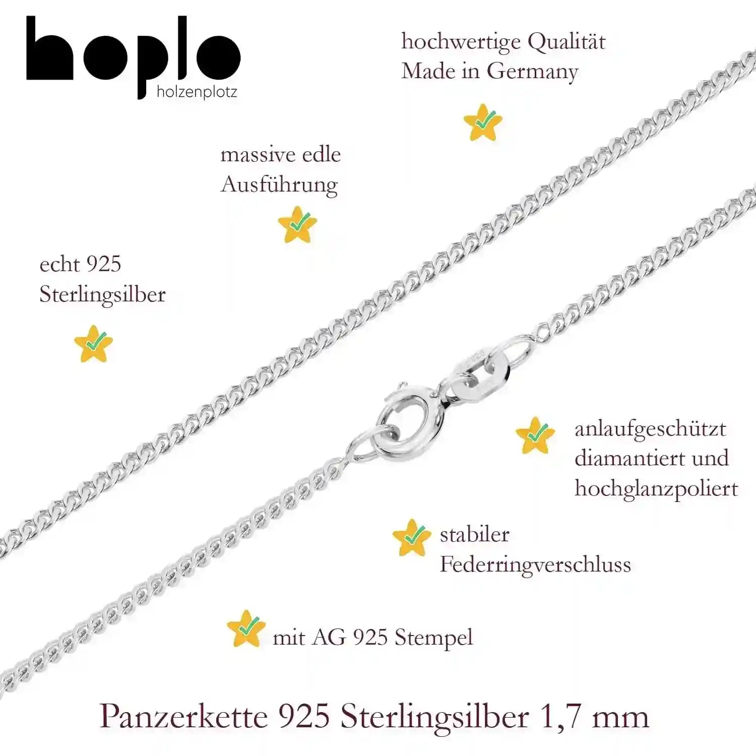 Silberkette Panzerkette Halskette Breite 1,7 mm echt massiv 925 Silber - Firma Holzenplotz - Silberketten-Goldketten.de 