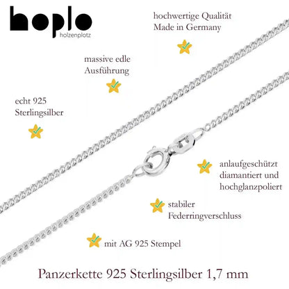 Silberkette Panzerkette Halskette Breite 1,7 mm echt massiv 925 Silber - Firma Holzenplotz - Silberketten-Goldketten.de 