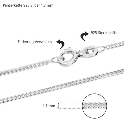 Silberkette Panzerkette Halskette Breite 1,7 mm echt massiv 925 Silber - Firma Holzenplotz - Silberketten-Goldketten.de 