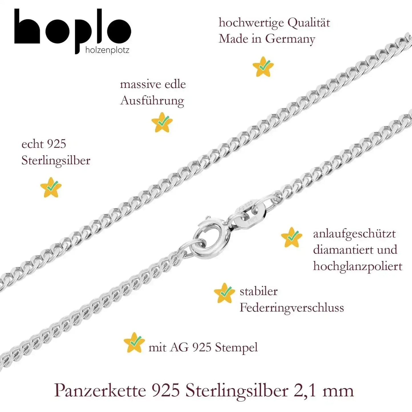 Silberkette Panzerkette Halskette Breite 2,1 mm echt massiv 925 Silber