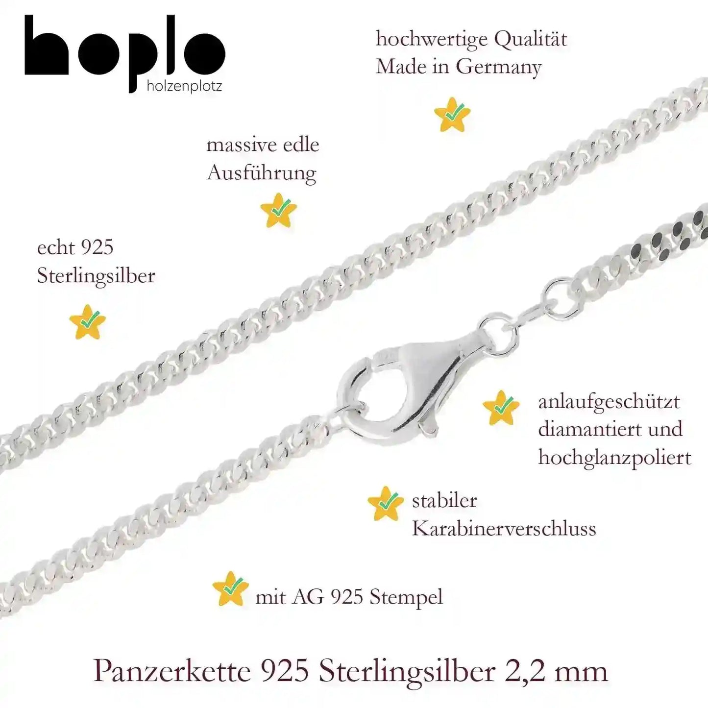 Silberkette Panzerkette Halskette Breite 2,2 mm echt massiv 925 Silber - Firma Holzenplotz - Silberketten-Goldketten.de 