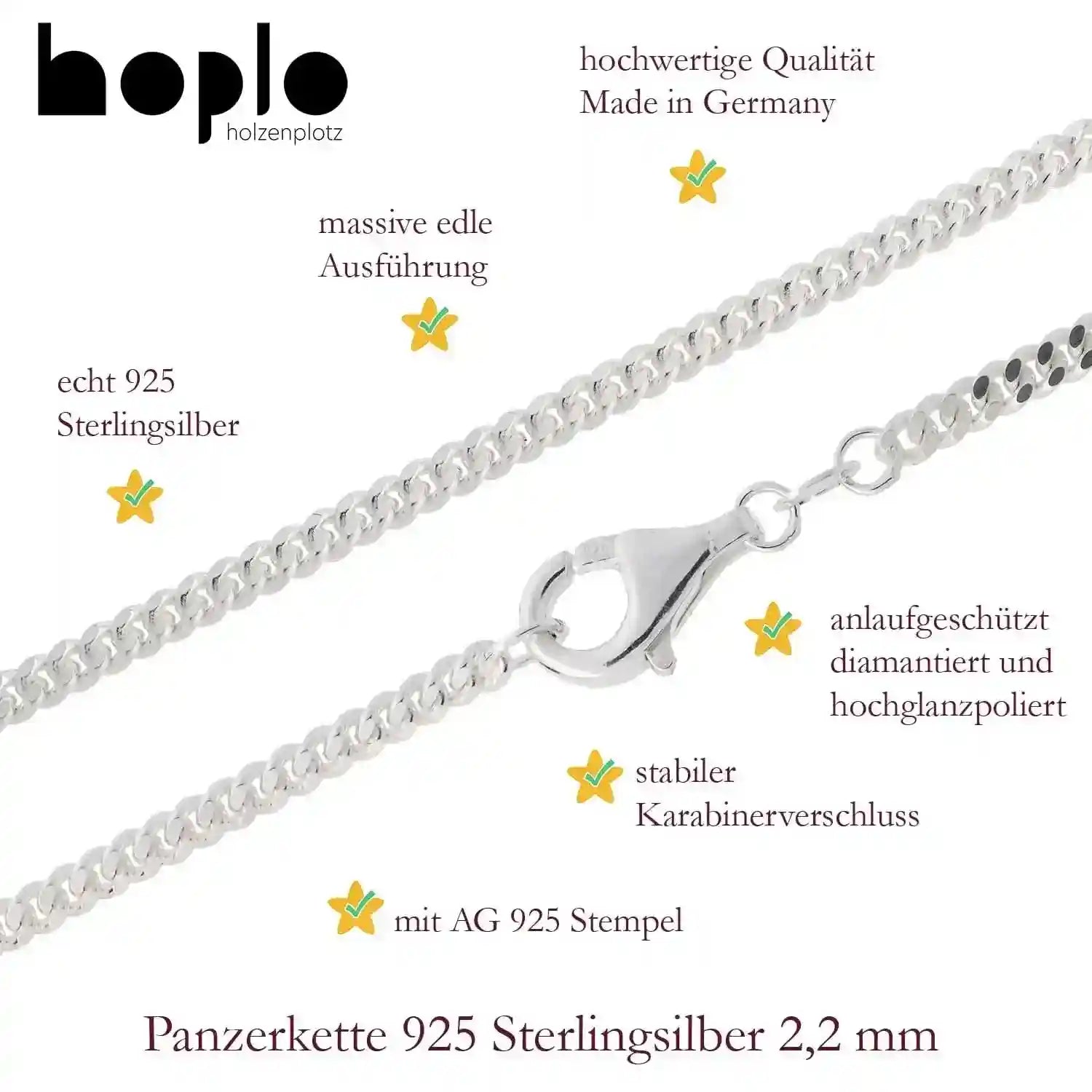 Silberkette Panzerkette Halskette Breite 2,2 mm echt massiv 925 Silber - Firma Holzenplotz - Silberketten-Goldketten.de 