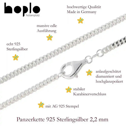 Silberkette Panzerkette Halskette Breite 2,2 mm echt massiv 925 Silber - Firma Holzenplotz - Silberketten-Goldketten.de 