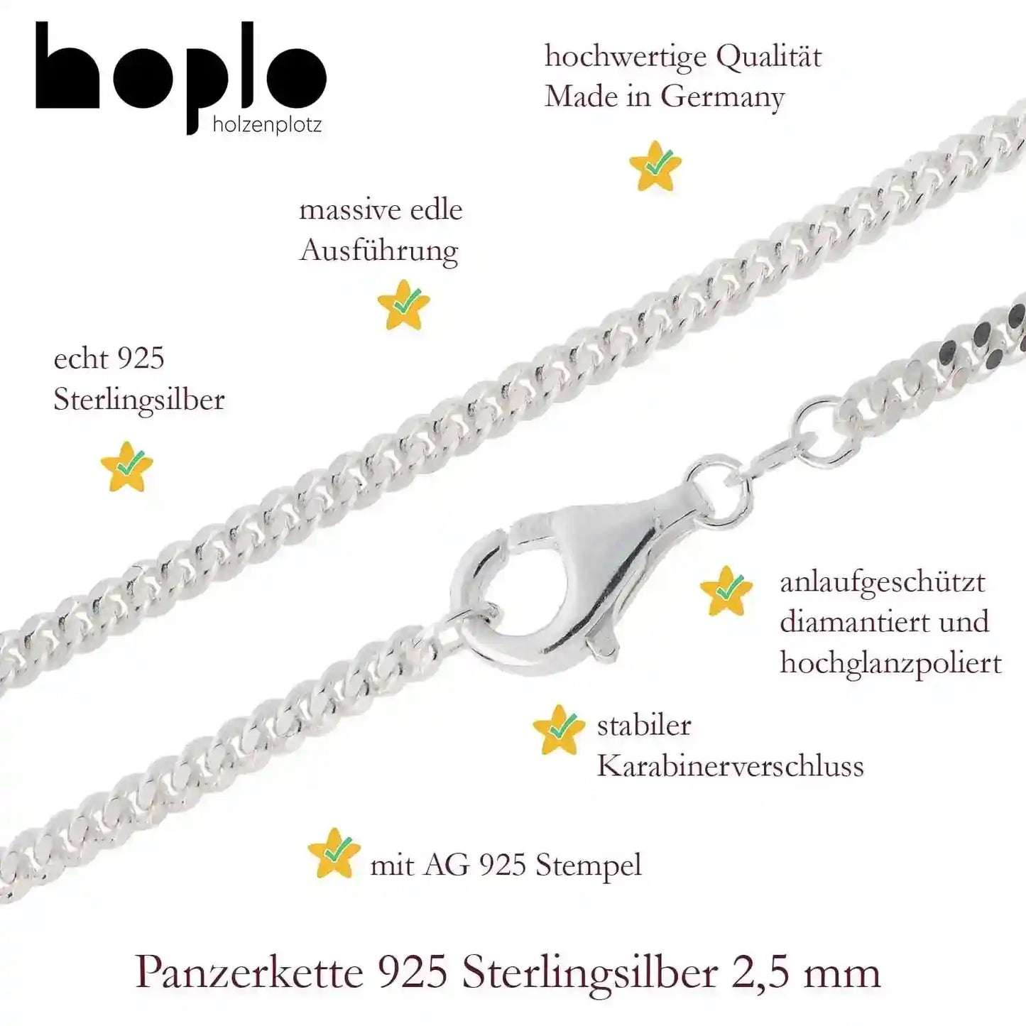 Silberkette Panzerkette Halskette Breite 2,5 mm echt massiv 925 Silber - Firma Holzenplotz - Silberketten-Goldketten.de 