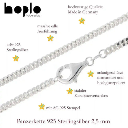 Silberkette Panzerkette Halskette Breite 2,5 mm echt massiv 925 Silber - Firma Holzenplotz - Silberketten-Goldketten.de 