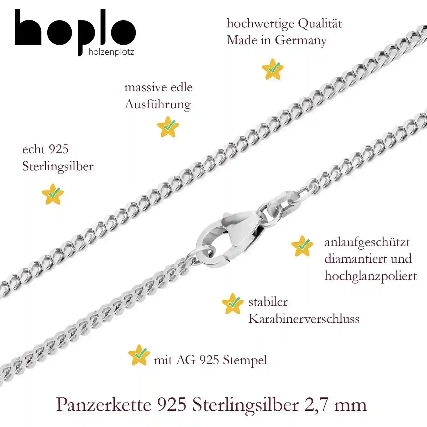 Silberkette Panzerkette Halskette Breite 2,7 mm echt massiv 925 Silber - Firma Holzenplotz - Silberketten-Goldketten.de 