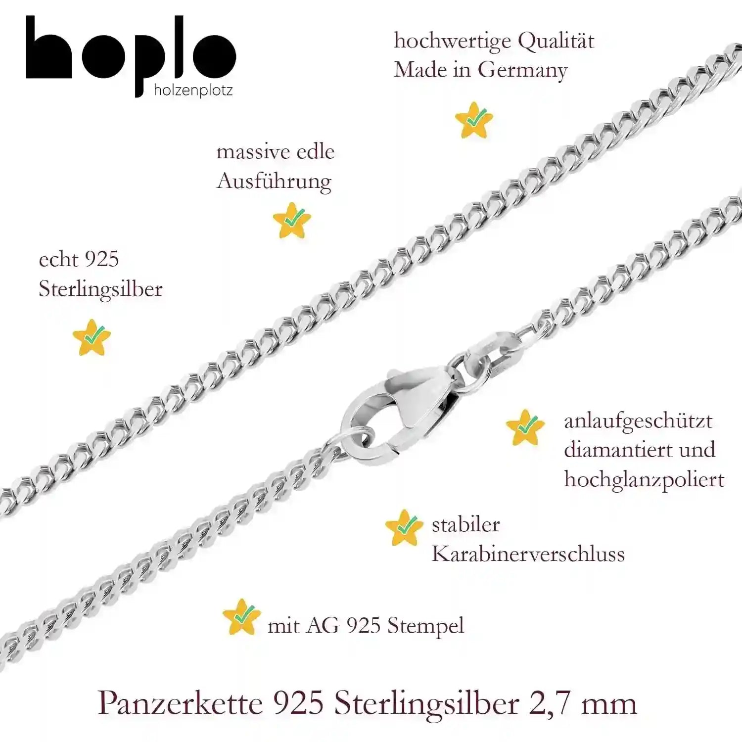 Silberkette Panzerkette Halskette Breite 2,7 mm echt massiv 925 Silber - Firma Holzenplotz - Silberketten-Goldketten.de 