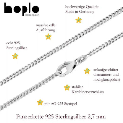 Silberkette Panzerkette Halskette Breite 2,7 mm echt massiv 925 Silber - Firma Holzenplotz - Silberketten-Goldketten.de 