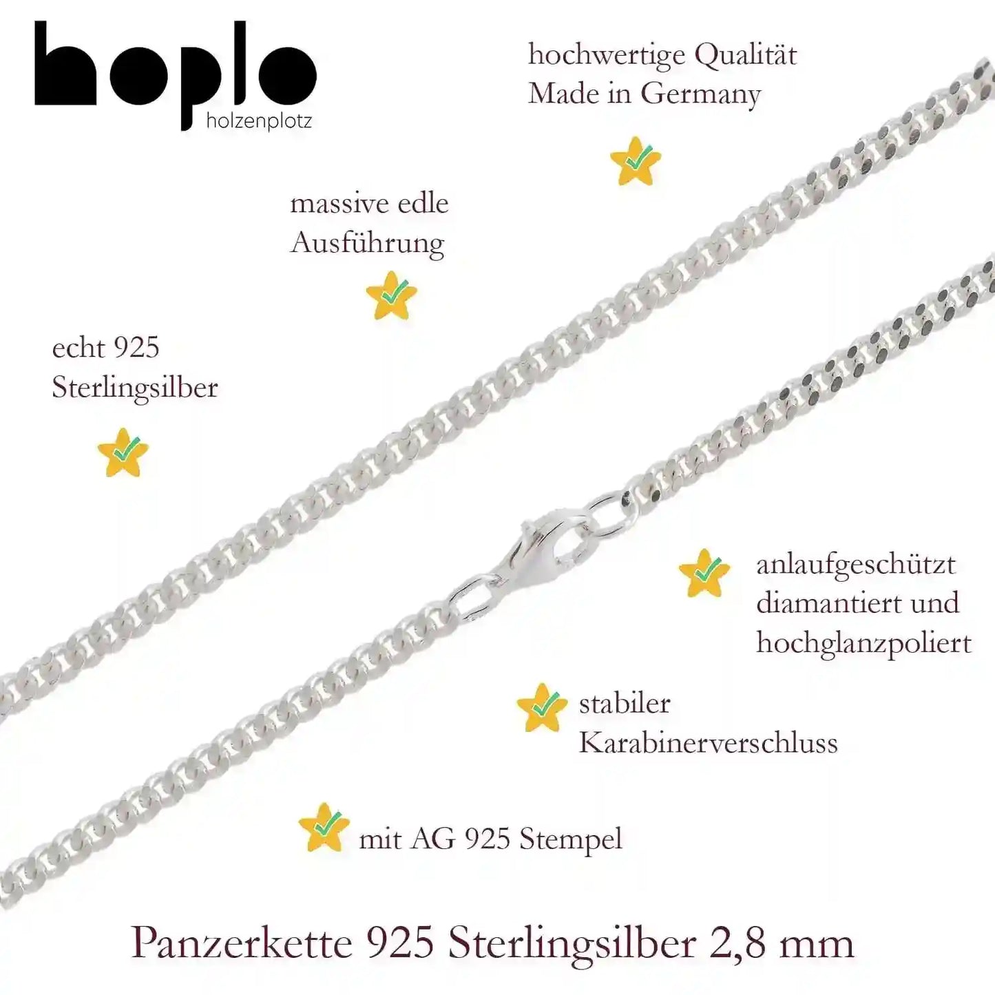 Silberkette Panzerkette Halskette Breite 2,8 mm echt massiv 925 Silber - Firma Holzenplotz - Silberketten-Goldketten.de 