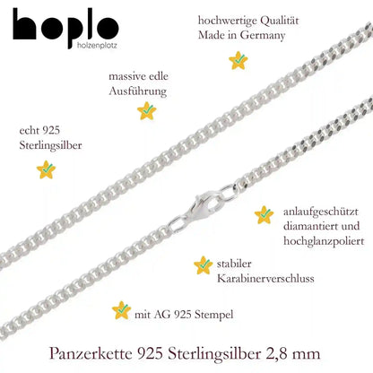 Silberkette Panzerkette Halskette Breite 2,8 mm echt massiv 925 Silber - Firma Holzenplotz - Silberketten-Goldketten.de 
