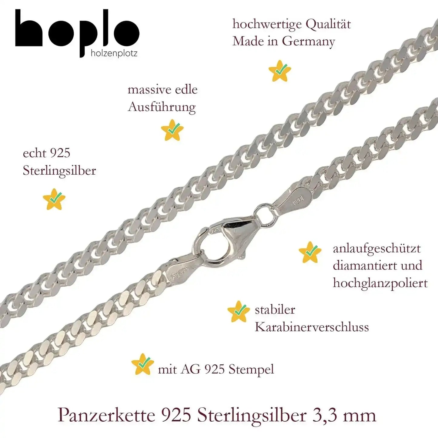 Silberkette Panzerkette Halskette Breite 3,3 mm echt massiv 925 Silber