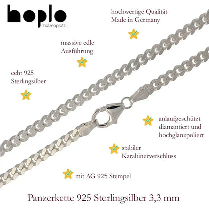 Silberkette Panzerkette Halskette Breite 3,3 mm echt massiv 925 Silber