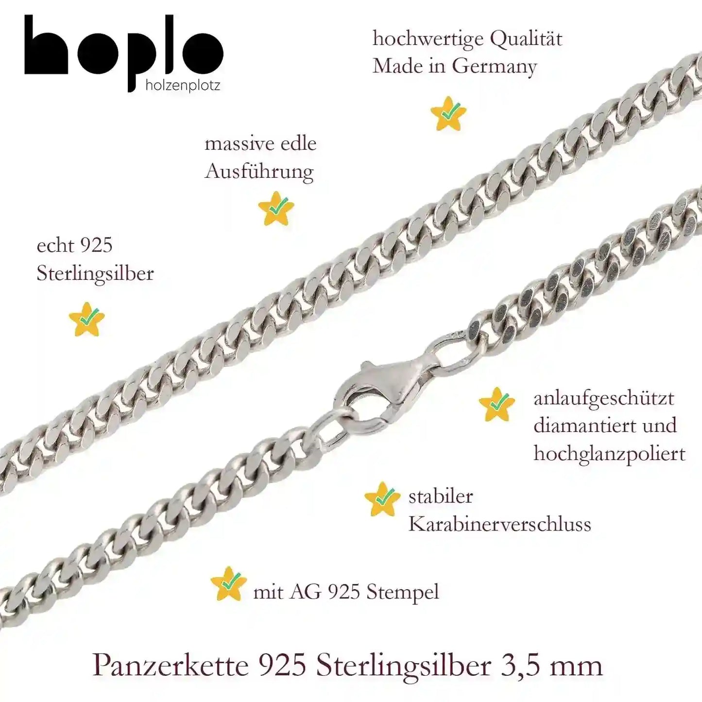 Silberkette Panzerkette Halskette Breite 3,5 mm echt massiv 925 Silber - Firma Holzenplotz - Silberketten-Goldketten.de 