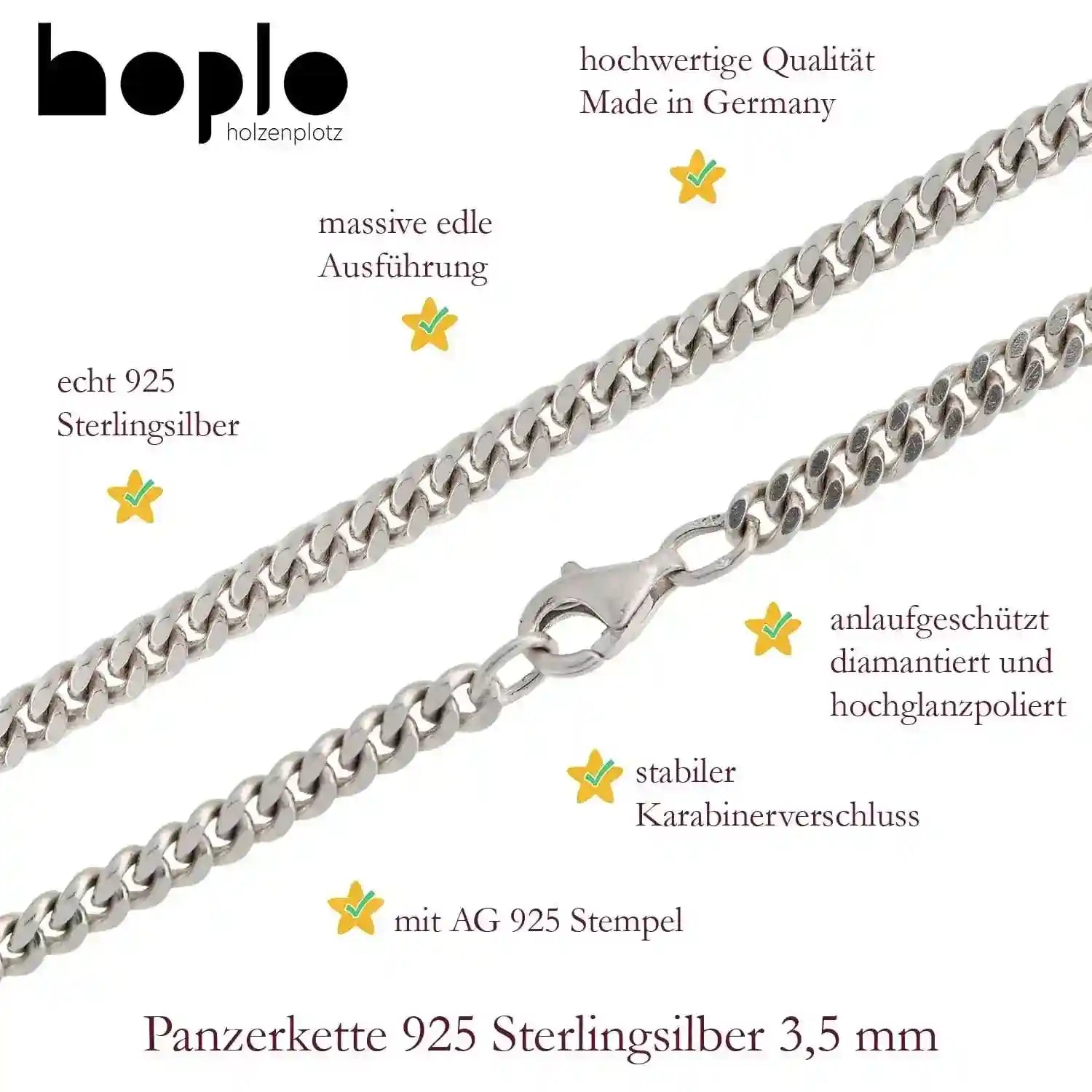 Silberkette Panzerkette Halskette Breite 3,5 mm echt massiv 925 Silber - Firma Holzenplotz - Silberketten-Goldketten.de 