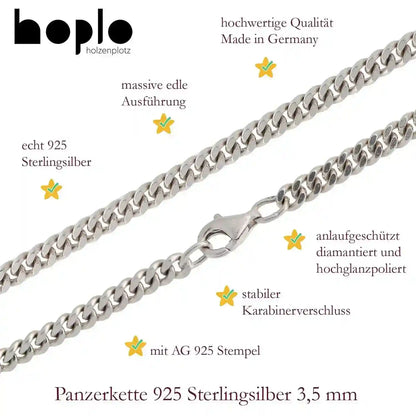 Silberkette Panzerkette Halskette Breite 3,5 mm echt massiv 925 Silber - Firma Holzenplotz - Silberketten-Goldketten.de 