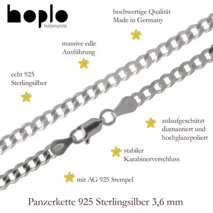 Silberkette Panzerkette Halskette Breite 3,6 mm echt massiv 925 Silber - Firma Holzenplotz - Silberketten-Goldketten.de 