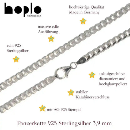 Silberkette Panzerkette Halskette Breite 3,9 mm echt massiv 925 Silber - Firma Holzenplotz - Silberketten-Goldketten.de 
