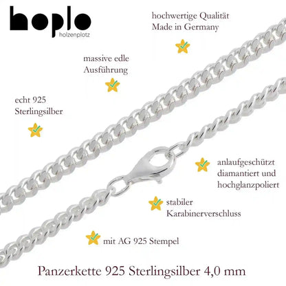 Silberkette Panzerkette Halskette Breite 4,0 mm echt massiv 925 Silber - Firma Holzenplotz - Silberketten-Goldketten.de 