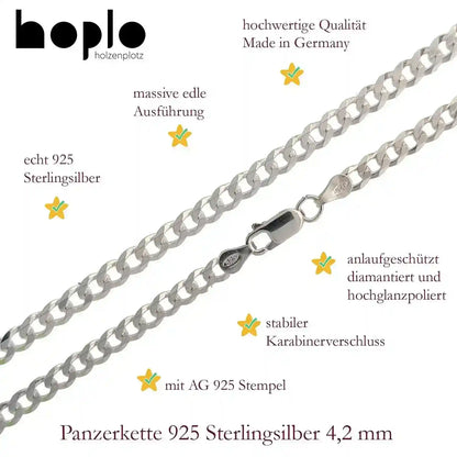 Silberkette Panzerkette Halskette Breite 4,2 mm echt massiv 925 Silber - Firma Holzenplotz - Silberketten-Goldketten.de 