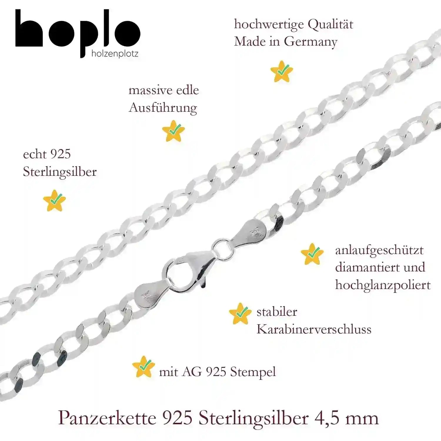 Silberkette Panzerkette Halskette Breite 4,5 mm echt massiv 925 Silber - Firma Holzenplotz - Silberketten-Goldketten.de 