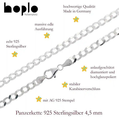 Silberkette Panzerkette Halskette Breite 4,5 mm echt massiv 925 Silber - Firma Holzenplotz - Silberketten-Goldketten.de 