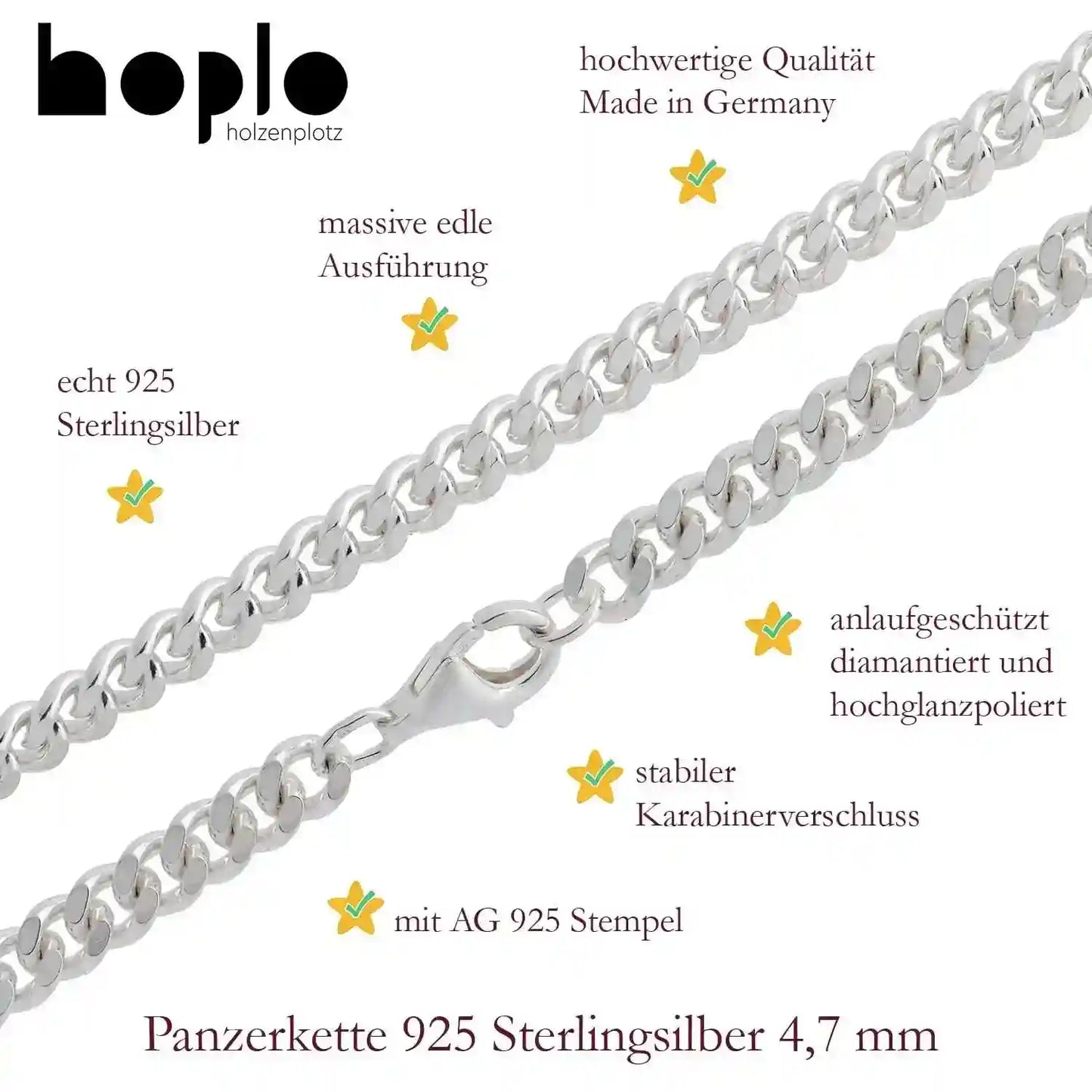 Silberkette Panzerkette Halskette Breite 4,7 mm echt massiv 925 Silber - Firma Holzenplotz - Silberketten-Goldketten.de 